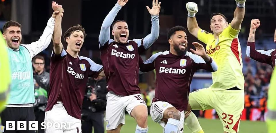 Aston Villa players celebrating after a match victory