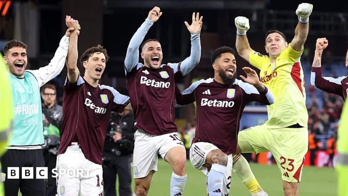 Aston Villa players celebrating after a match victory