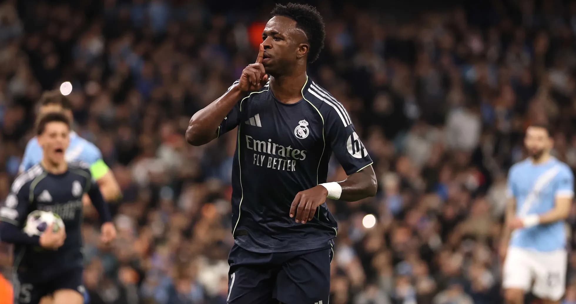 Vinicius Jr celebrating goal against Manchester City