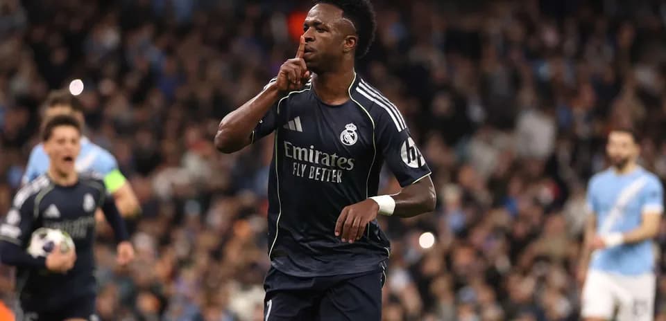 Vinicius Jr celebrating goal against Manchester City