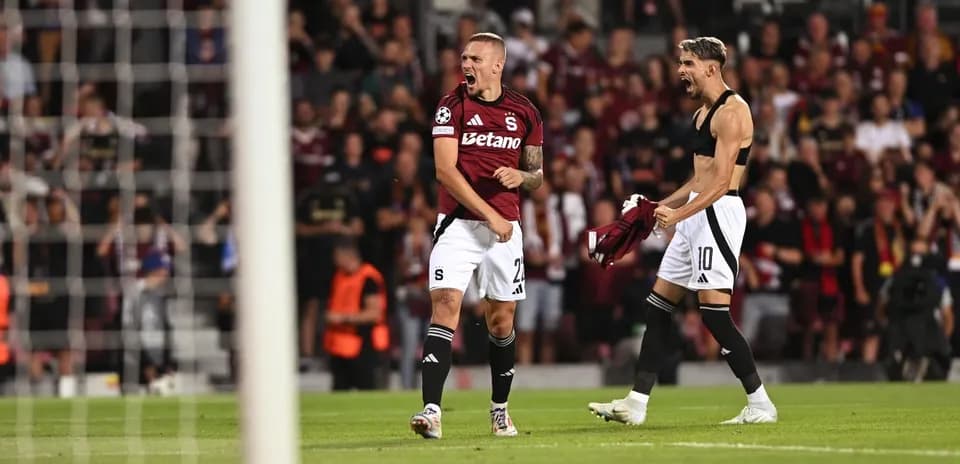 Sparta Praha players celebrating a goal during match