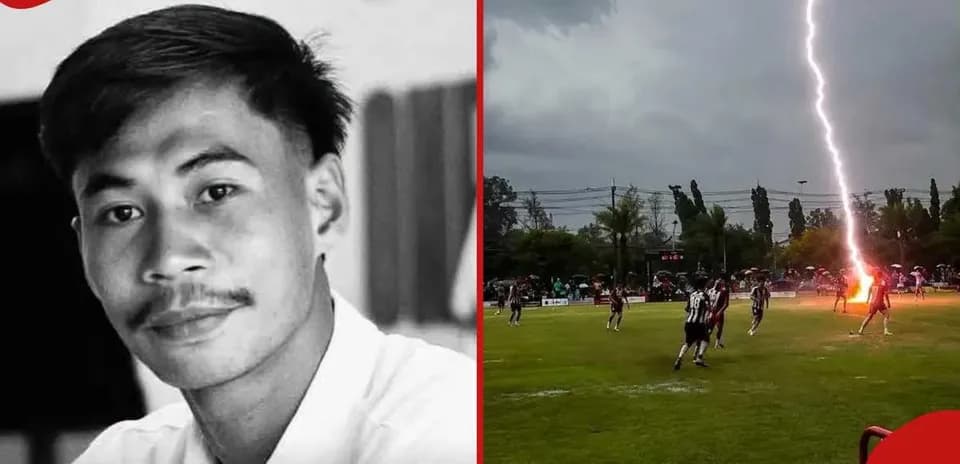 Lightning striking near players during football match