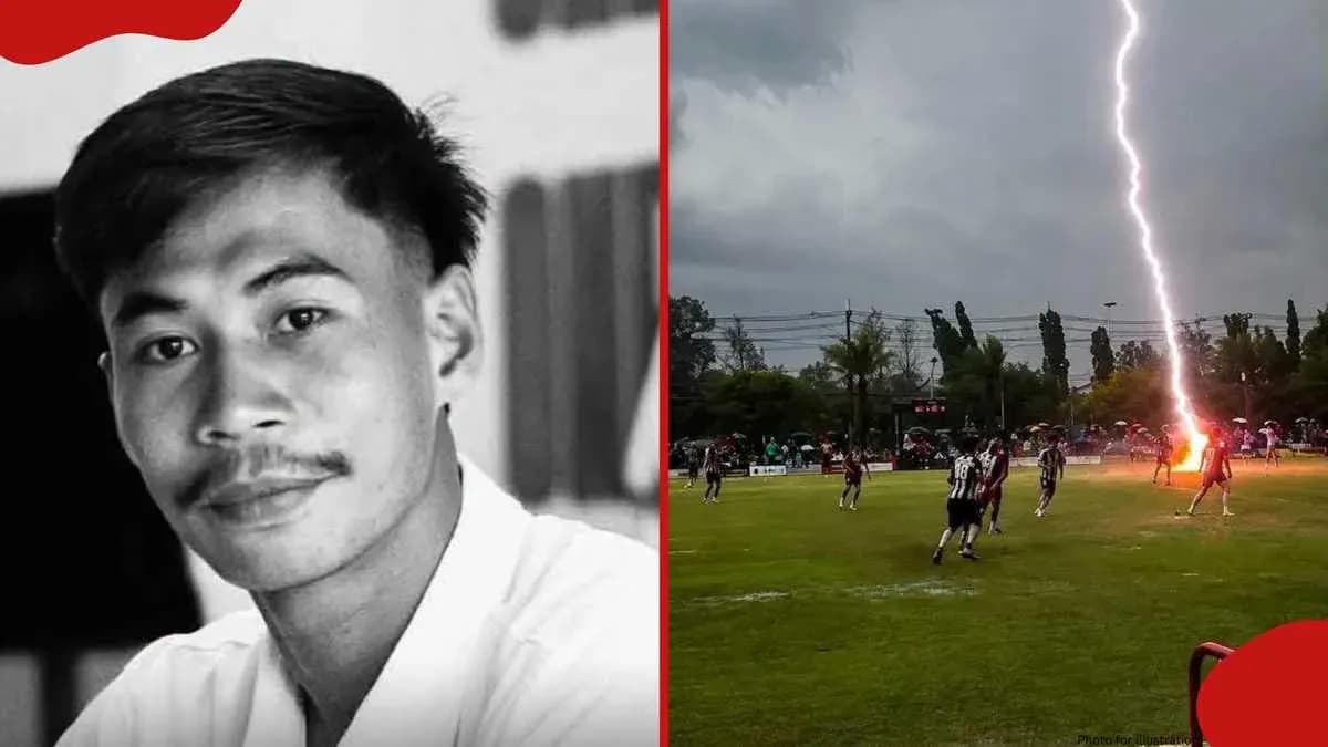 Lightning striking near players during football match