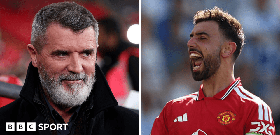 Roy Keane and Bruno Fernandes during match coverage