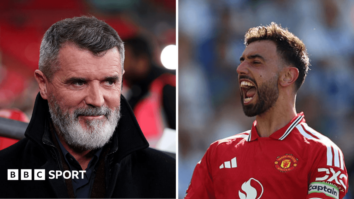 Roy Keane and Bruno Fernandes during match coverage