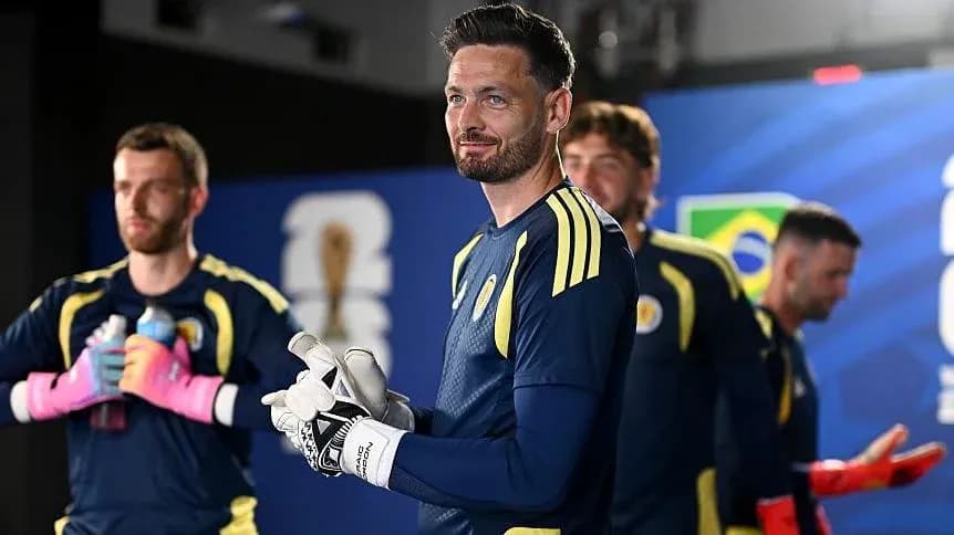 Goalkeeper and teammates preparing before match
