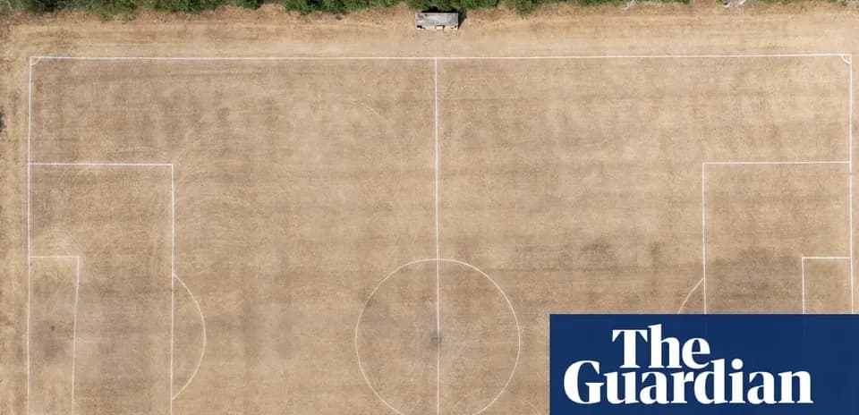 Aerial view of a dry football pitch