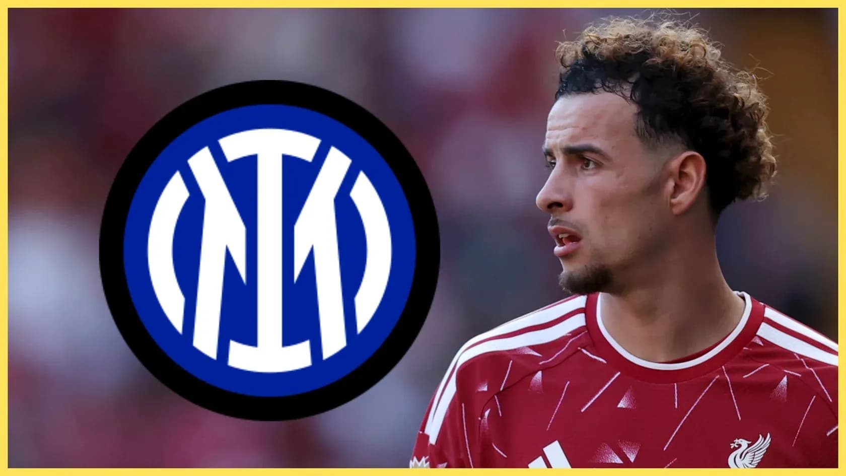 Player in Liverpool kit with Inter Milan logo background