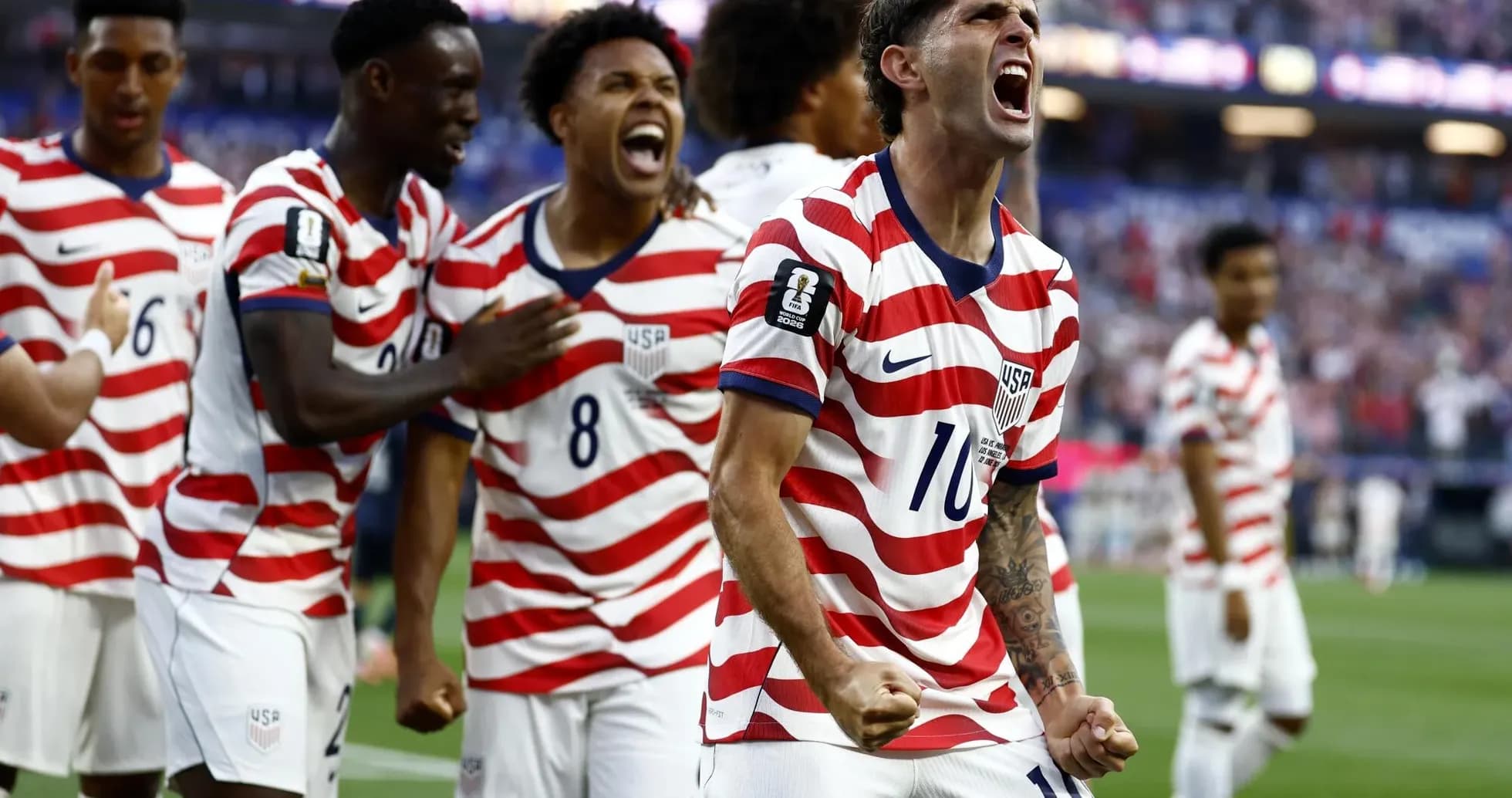 USA players celebrating a goal during match USA players celebrating a goal during match
