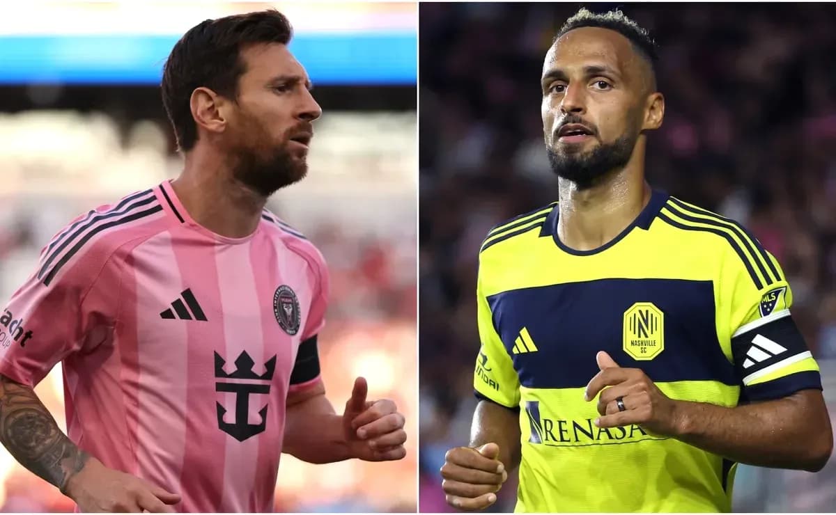 Lionel Messi and Nashville SC player during match Lionel Messi and Nashville SC player during match