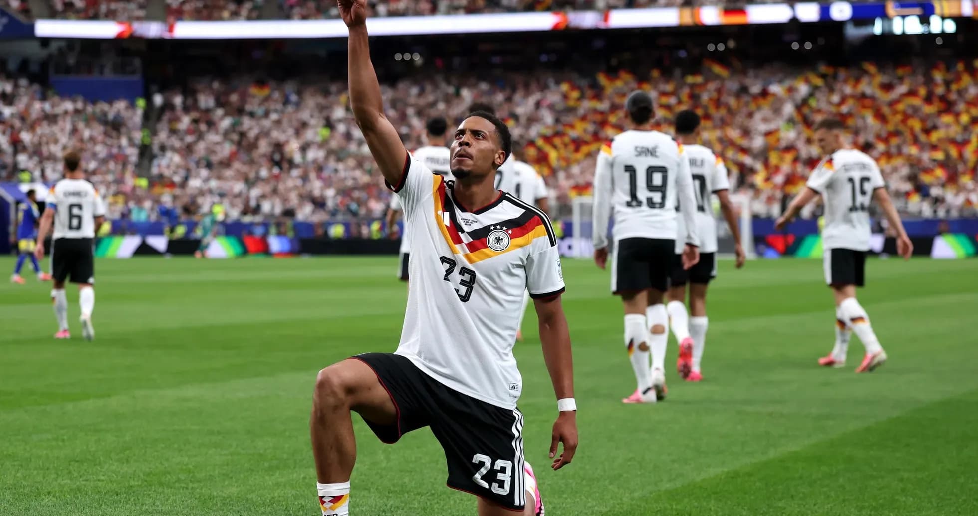 Player celebrating during Germany football match Player celebrating during Germany football match