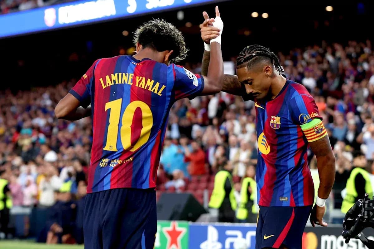 Lamine Yamal celebrating a goal with teammate Lamine Yamal celebrating a goal with teammate