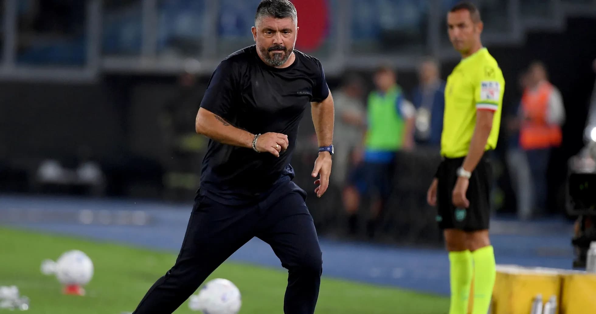 Coach running along the sideline during match Coach running along the sideline during match