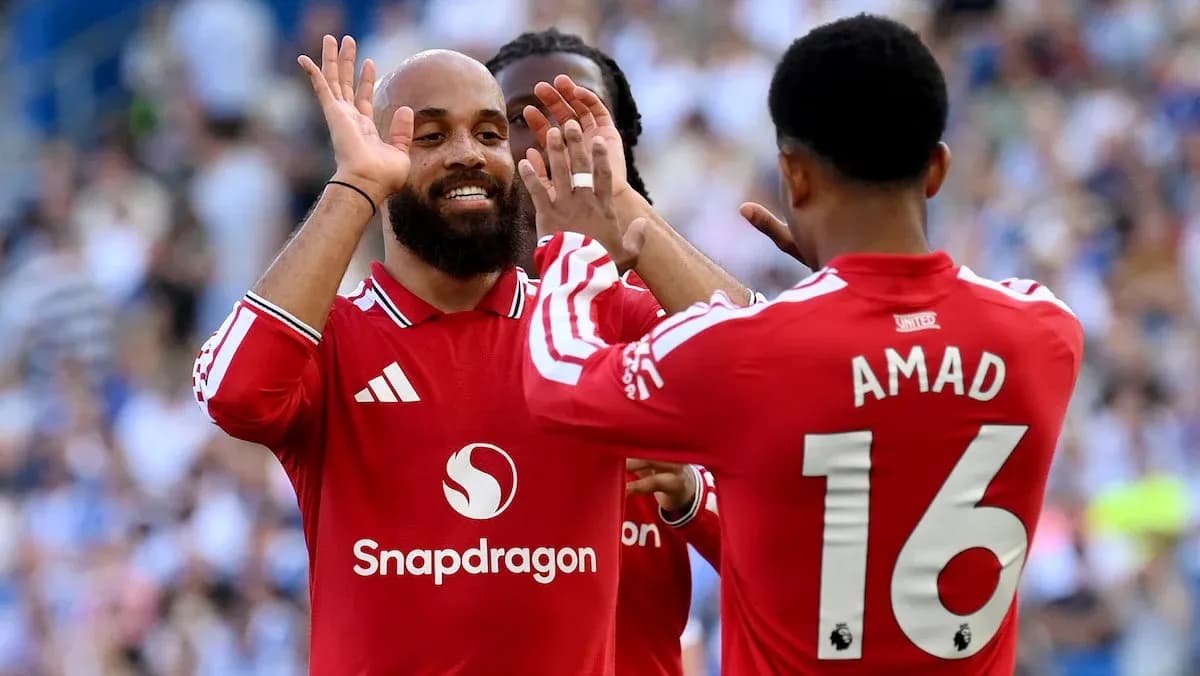 Manchester United players celebrating during match Manchester United players celebrating during match