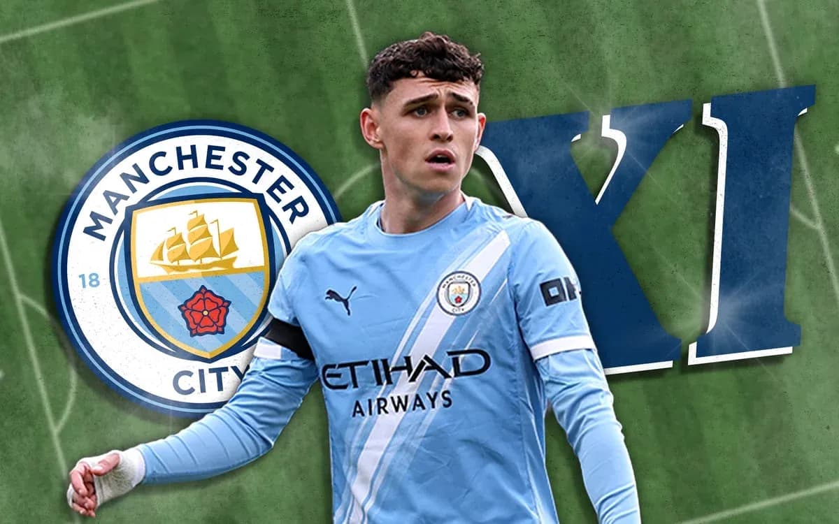 Phil Foden in Manchester City kit on green background Phil Foden in Manchester City kit on green background