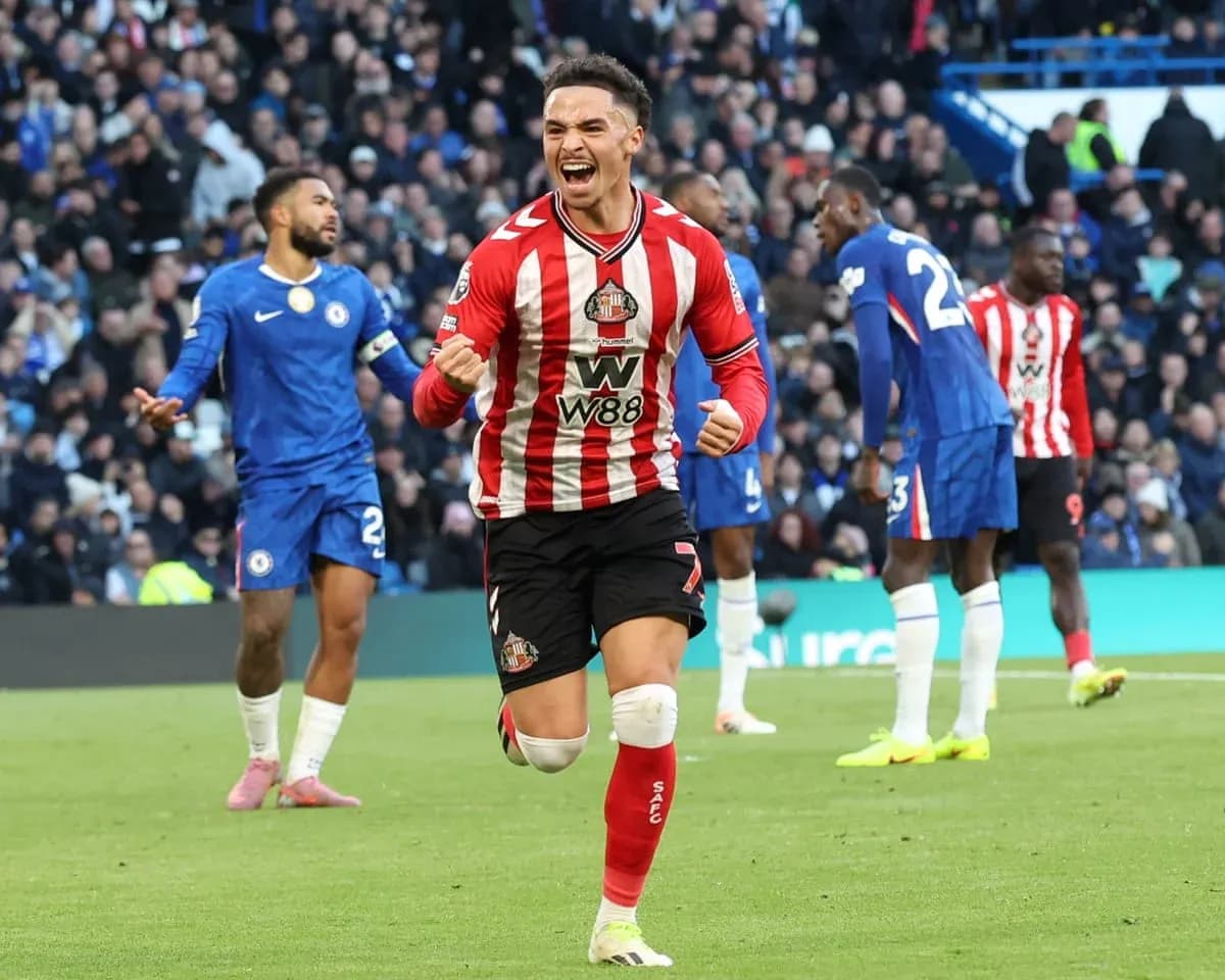 Sunderland player celebrating after scoring against Chelsea Sunderland player celebrating after scoring against Chelsea