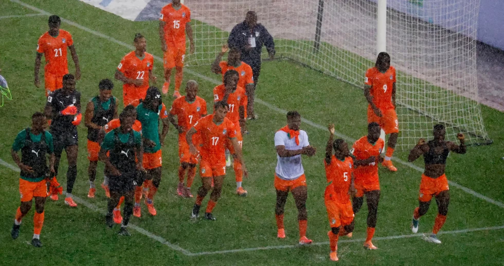 Ivory Coast players celebrating after the match Ivory Coast players celebrating after the match