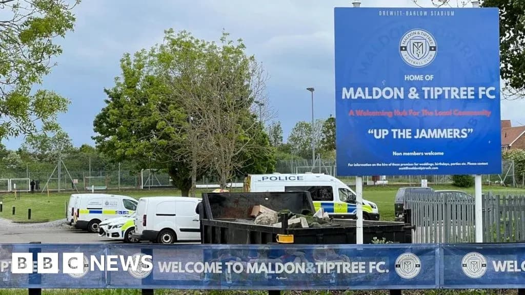 Maldon & Tiptree FC stadium sign and vehicles Maldon & Tiptree FC stadium sign and vehicles