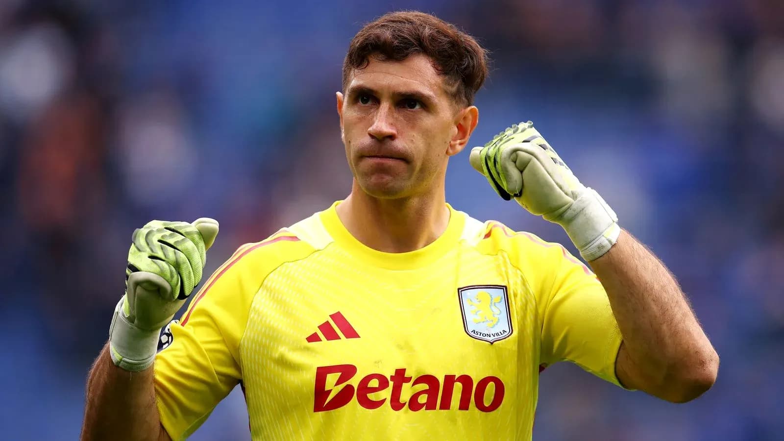 Goalkeeper celebrating in Aston Villa uniform Goalkeeper celebrating in Aston Villa uniform