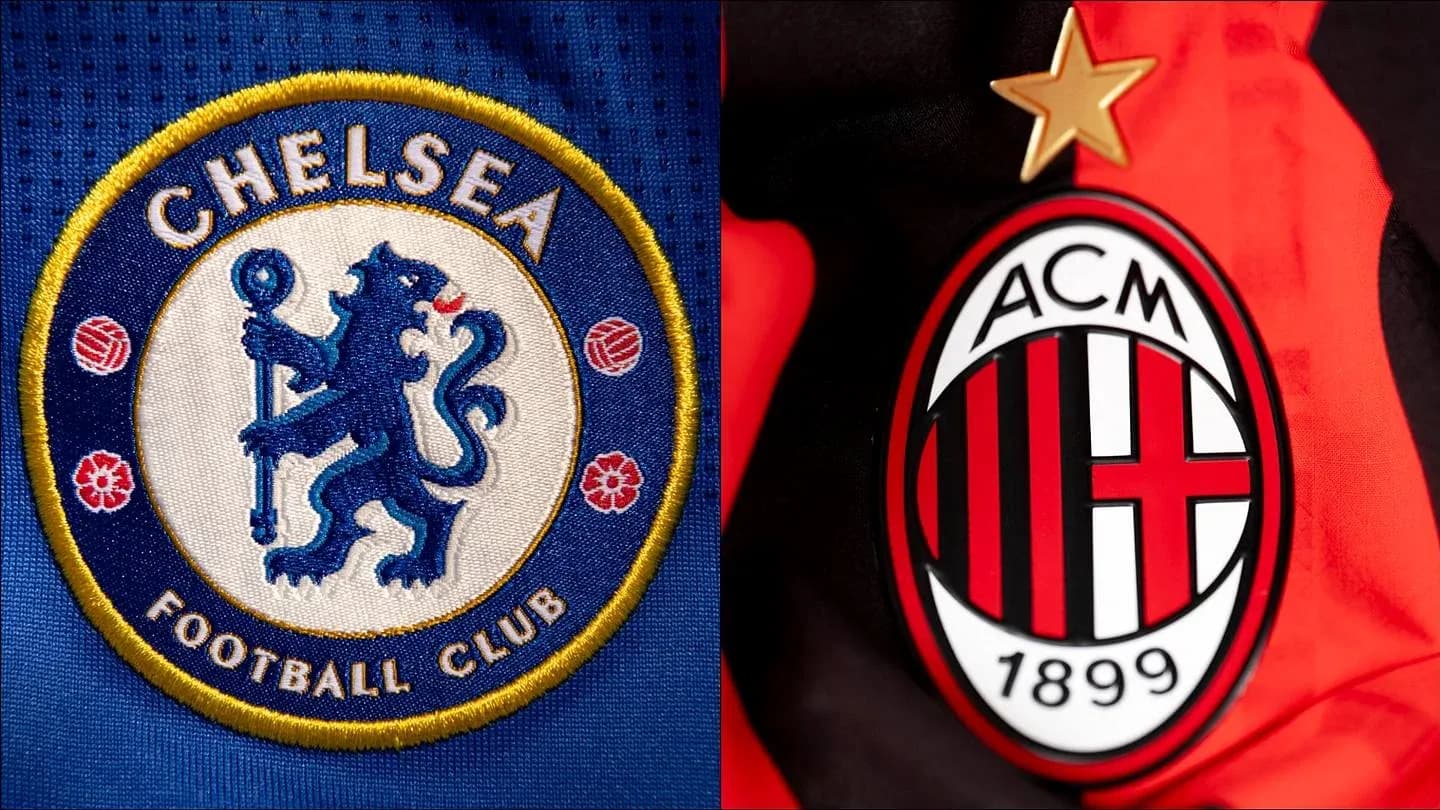 Logos of Chelsea FC and AC Milan side by side Logos of Chelsea FC and AC Milan side by side
