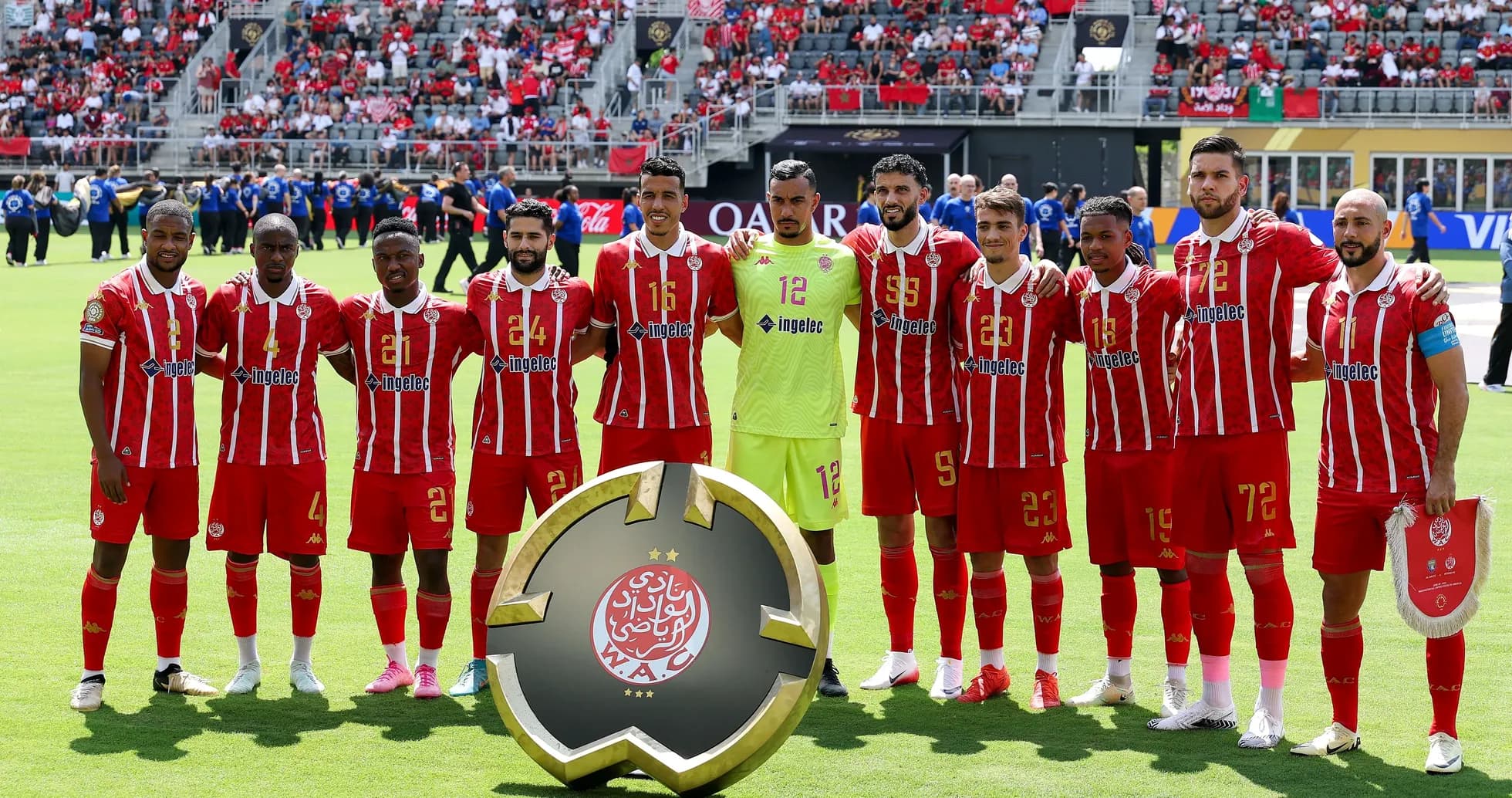 Wydad Casablanca team posing with trophy before match Wydad Casablanca team posing with trophy before match