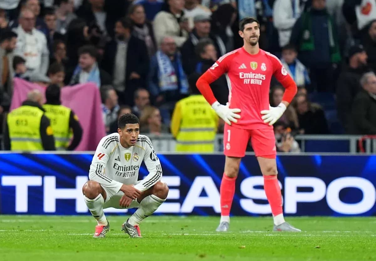 Real Madrid players reacting on the field after match Real Madrid players reacting on the field after match