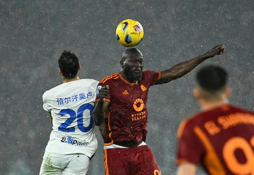 AS Roma player heading the ball during match AS Roma player heading the ball during match