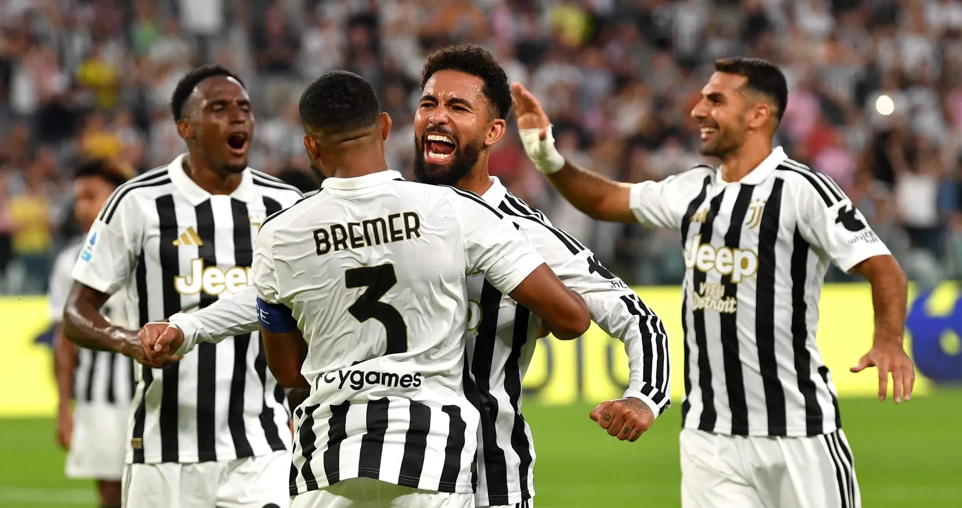 Juventus players celebrating a goal Juventus players celebrating a goal