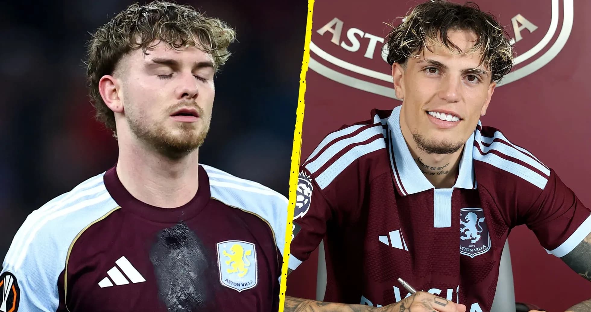 Player in Aston Villa jersey during match and signing Player in Aston Villa jersey during match and signing