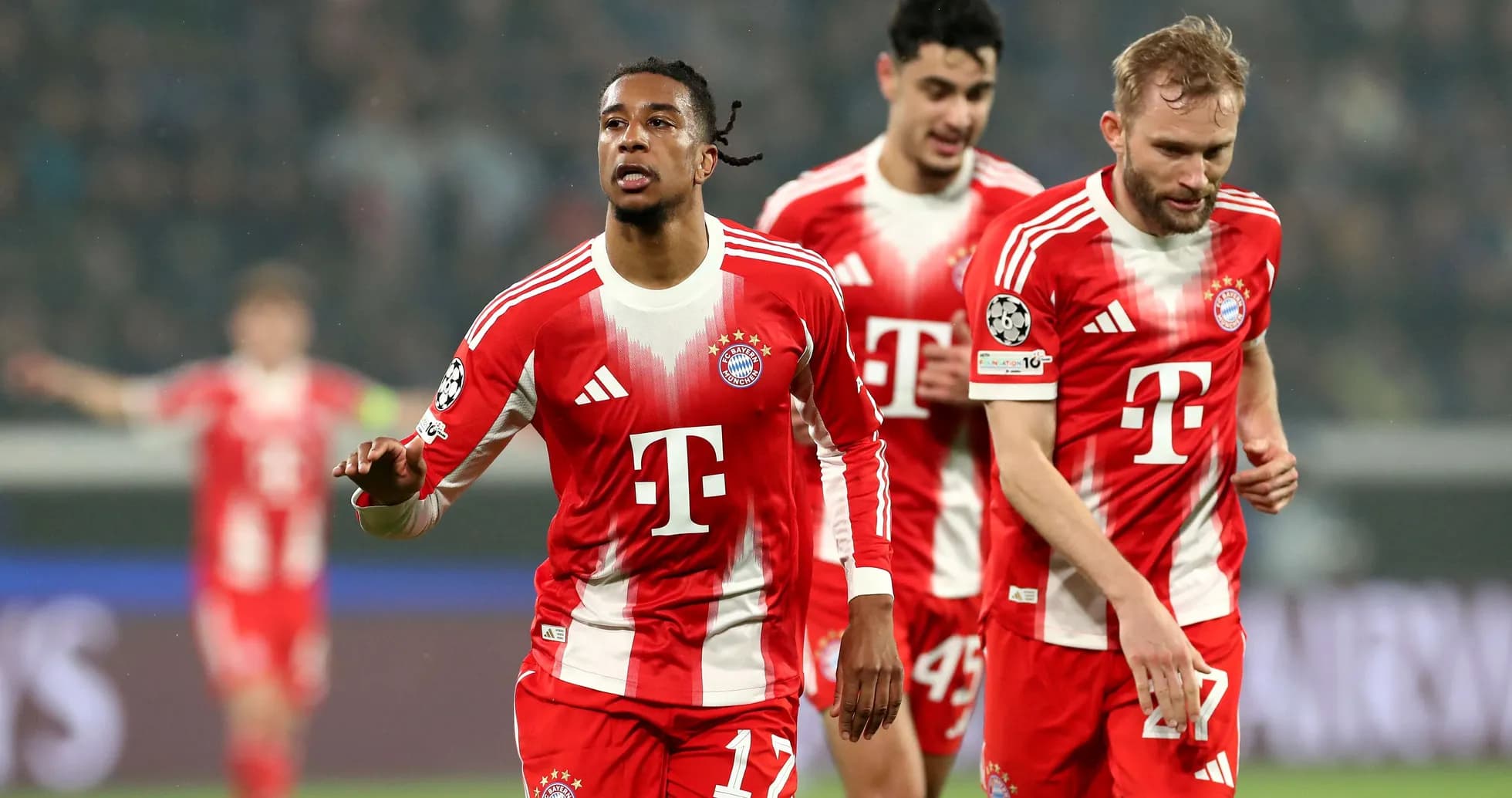 Bayern players celebrating during UEFA match Bayern players celebrating during UEFA match