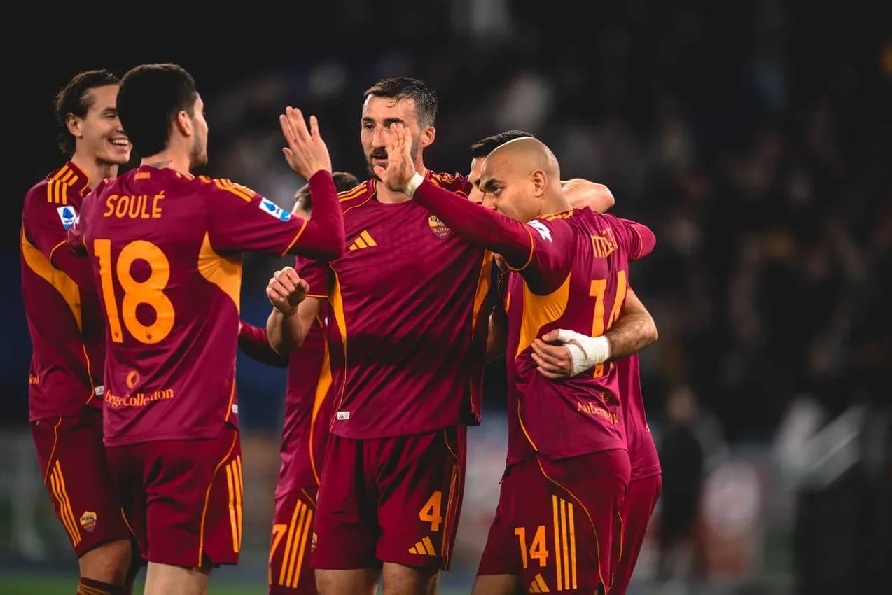 AS Roma players celebrating a goal AS Roma players celebrating a goal