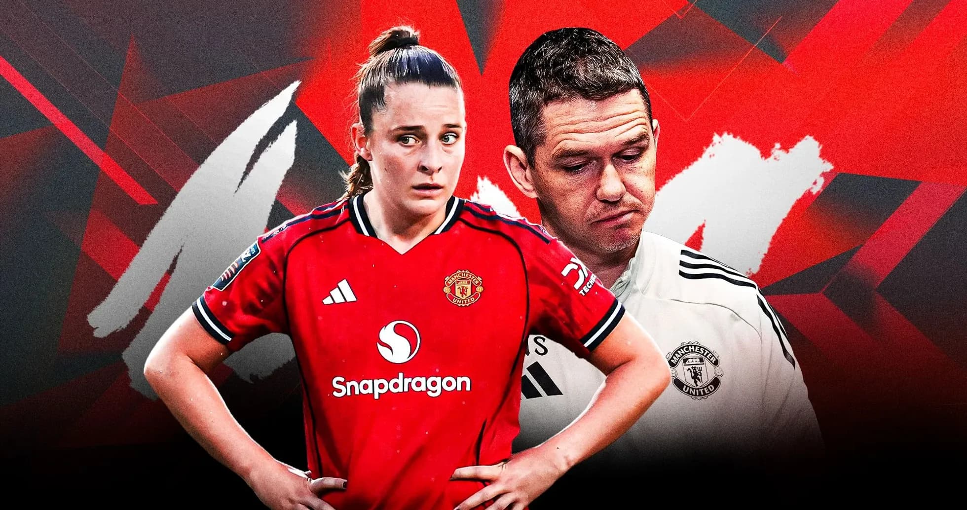 Manchester United player and coach in red background Manchester United player and coach in red background