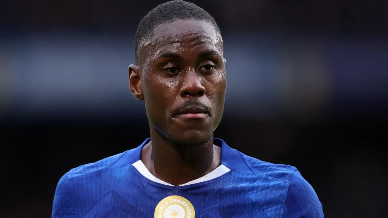 Player wearing blue jersey during match close-up Player wearing blue jersey during match close-up