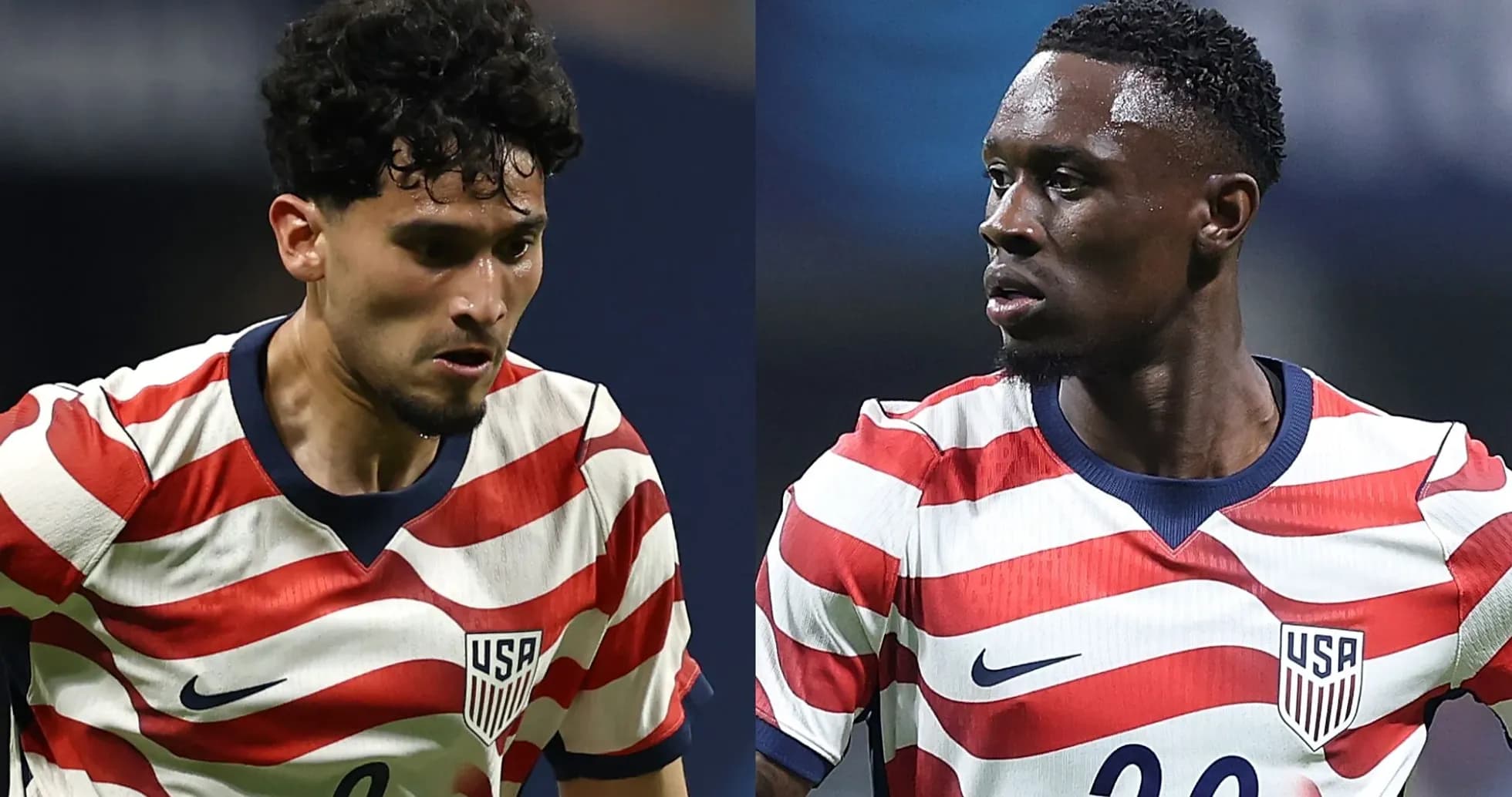 Two USA players in red and white striped jerseys Two USA players in red and white striped jerseys