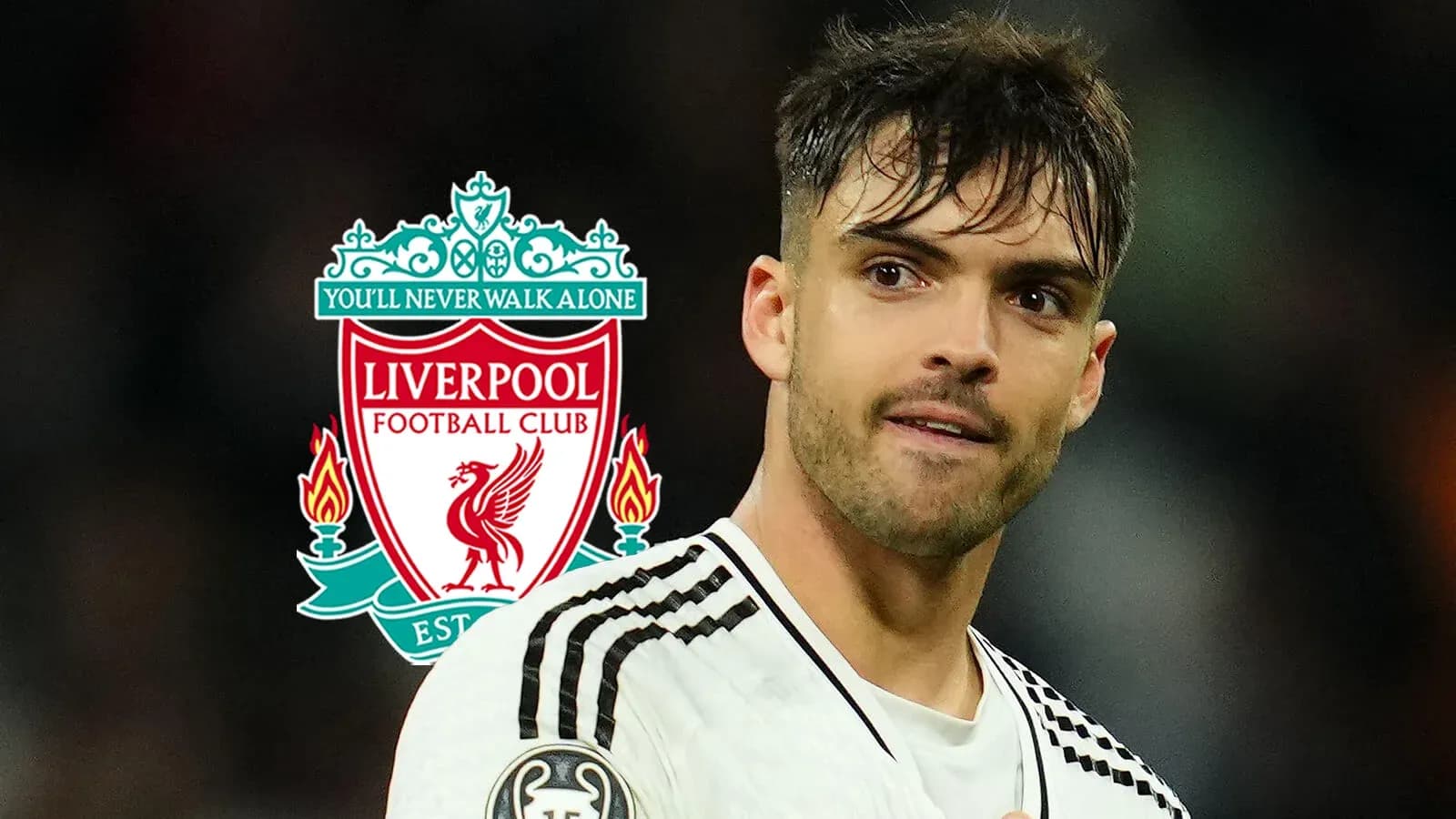 Player in front of Liverpool FC logo Player in front of Liverpool FC logo