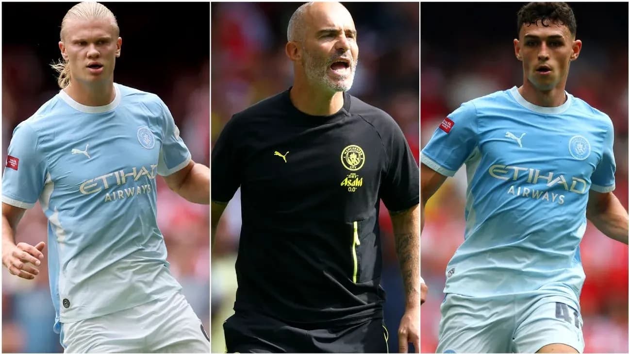 Three Manchester City players during a match Three Manchester City players during a match