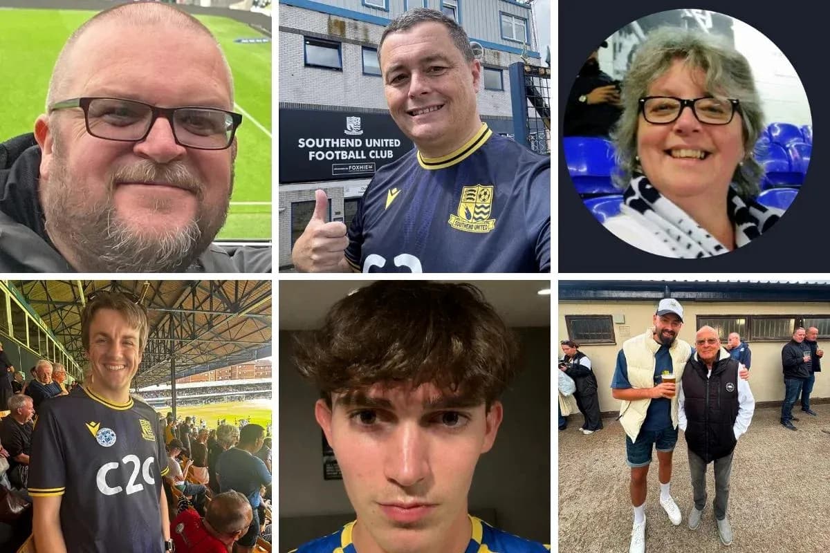 Fans of Southend United posing at the stadium Fans of Southend United posing at the stadium