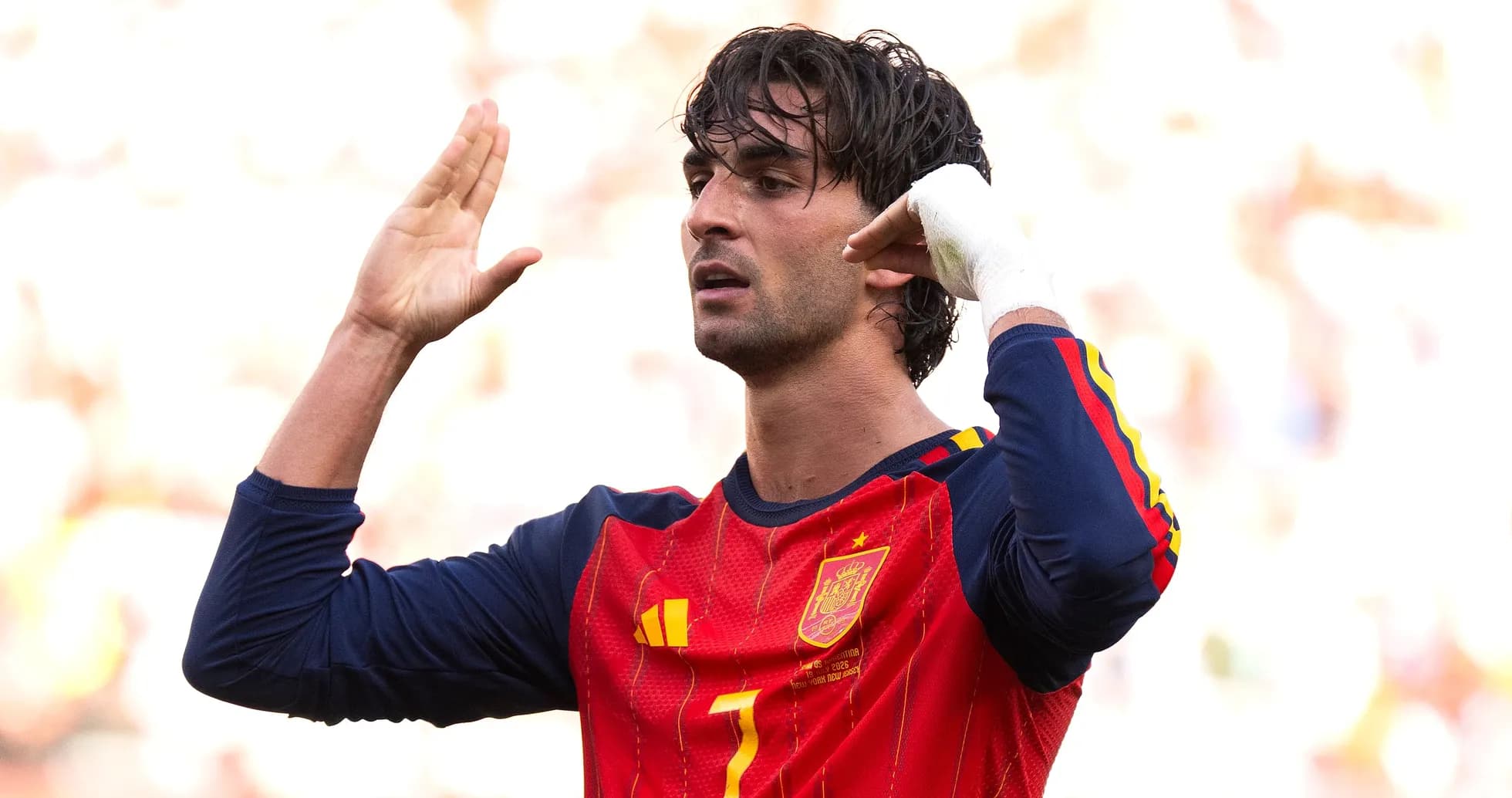 Player gesturing during match in Spain jersey Player gesturing during match in Spain jersey