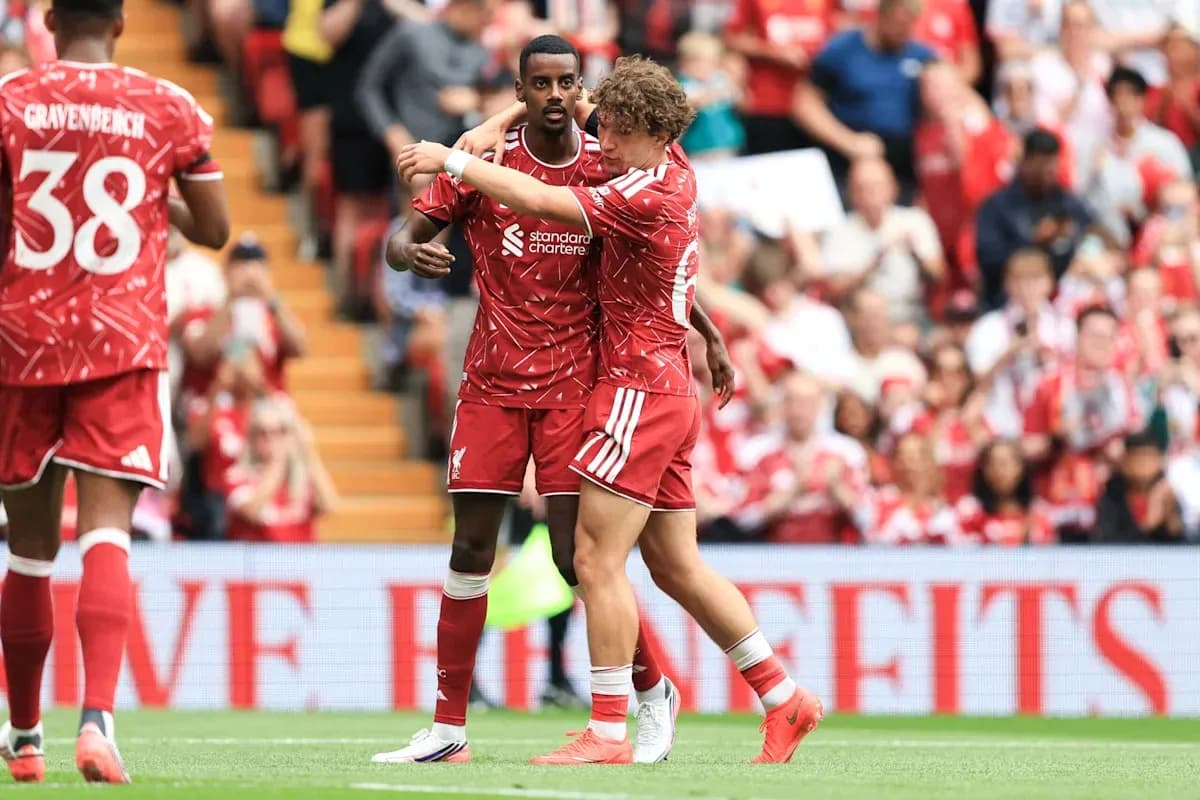 Liverpool players celebrating during a match Liverpool players celebrating during a match