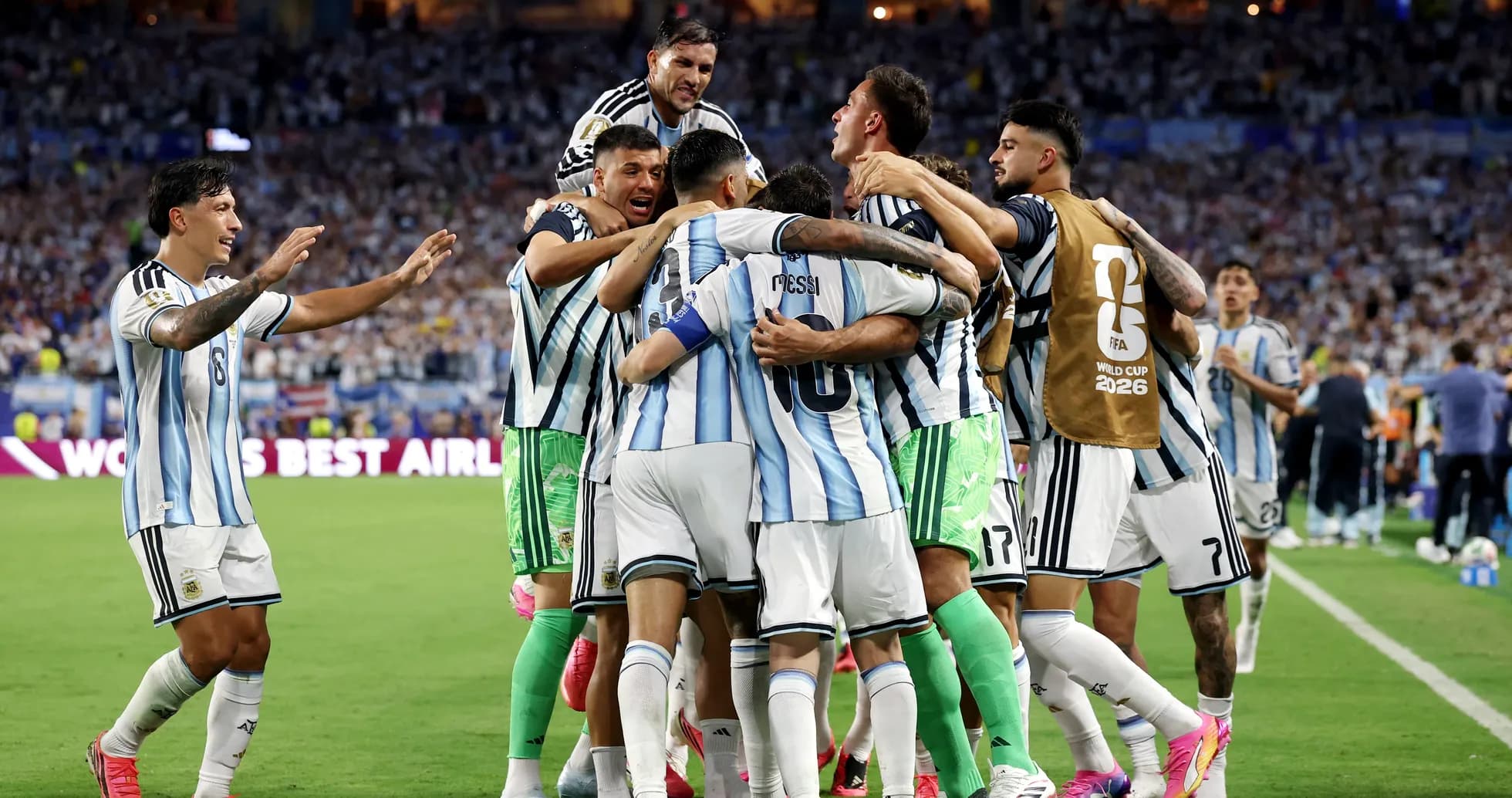Argentina players celebrating a goal Argentina players celebrating a goal