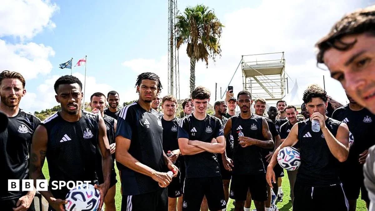 Newcastle United players gathered during training session Newcastle United players gathered during training session