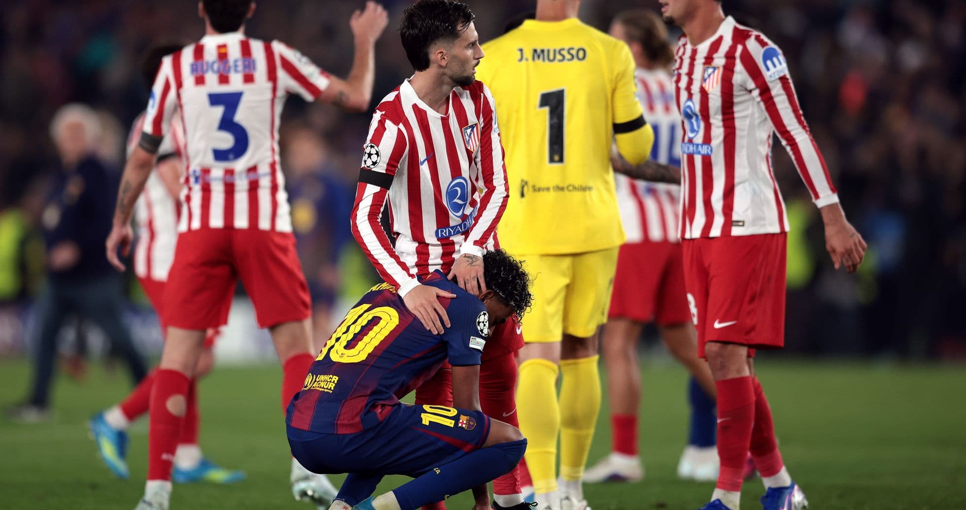 Barcelona player reacting during match against Atletico Madrid Barcelona player reacting during match against Atletico Madrid