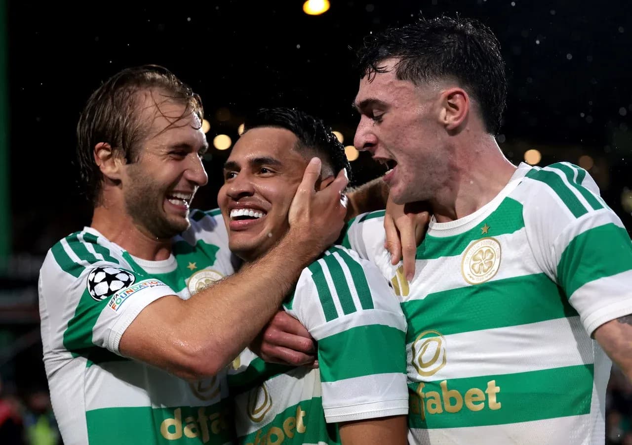 Celtic players celebrating during UEFA match Celtic players celebrating during UEFA match