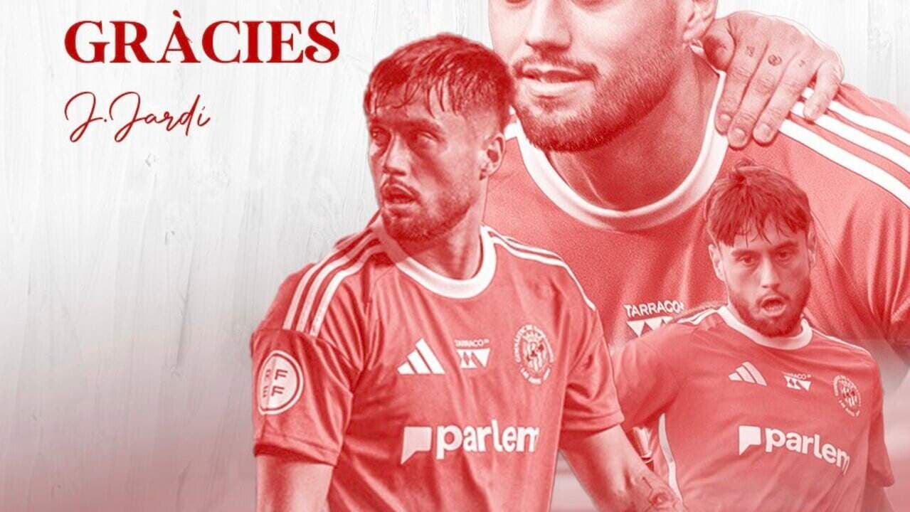 Player in red jersey with team logo and text Player in red jersey with team logo and text