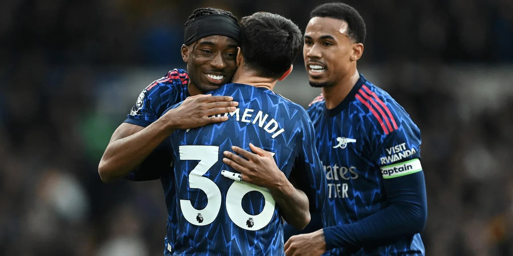 Arsenal players celebrating a goal during match Arsenal players celebrating a goal during match