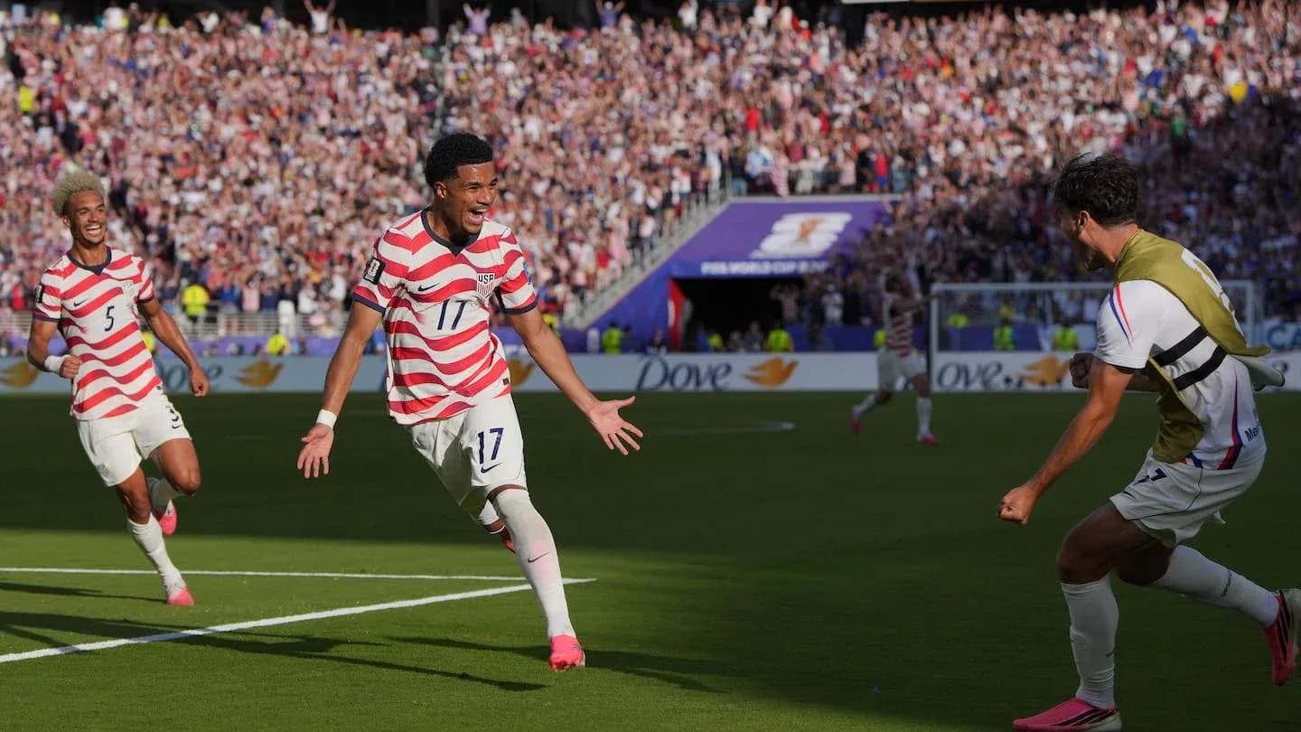 USA players celebrating a goal during World Cup match USA players celebrating a goal during World Cup match