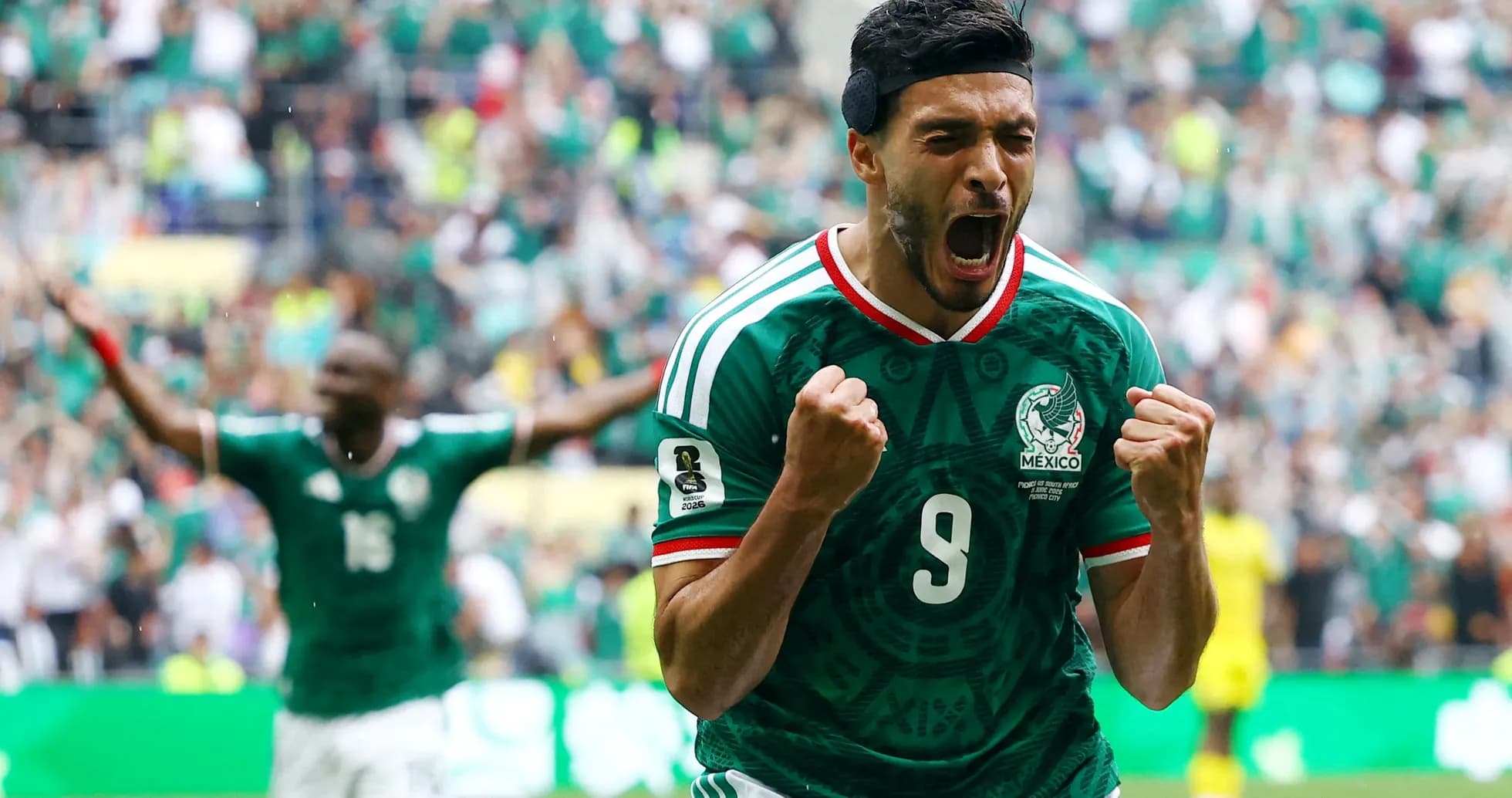 Raúl Jiménez celebrating a goal for Mexico Raúl Jiménez celebrating a goal for Mexico