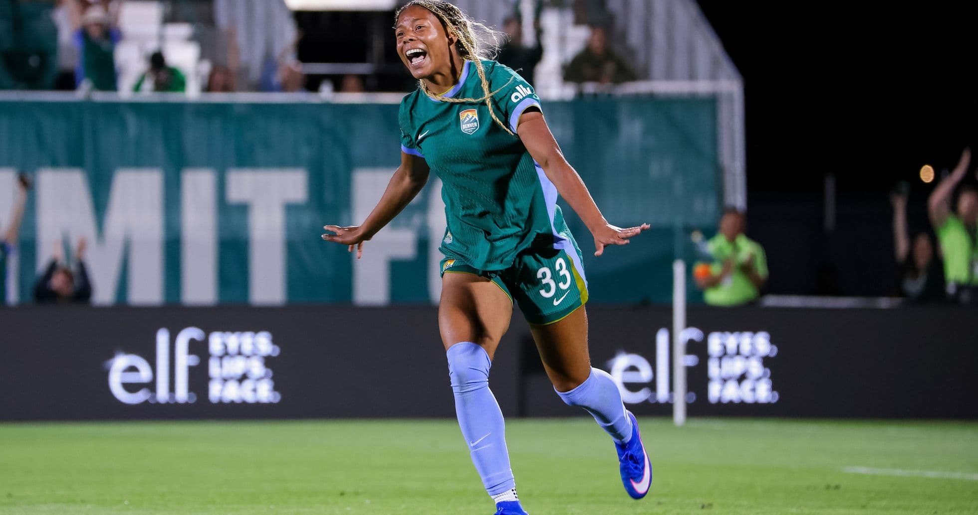 Player celebrating after scoring a goal during match Player celebrating after scoring a goal during match