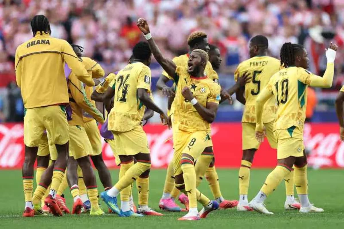 Ghana players celebrating during a match Ghana players celebrating during a match