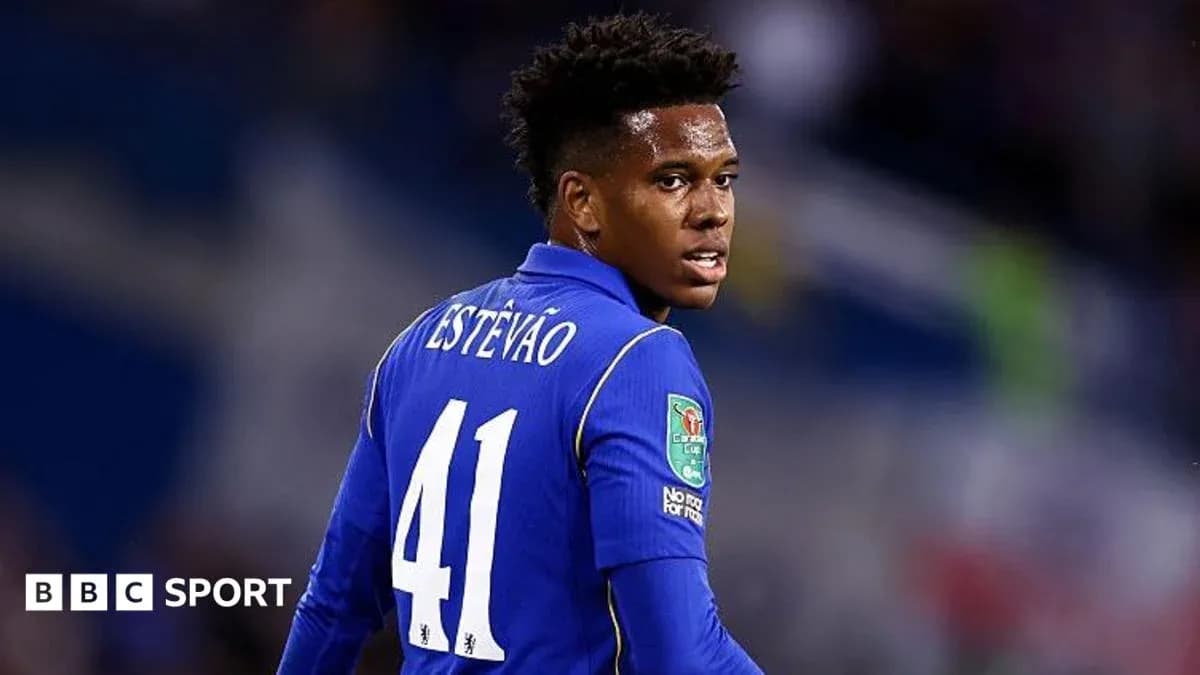 Player Estevão wearing blue jersey during match Player Estevão wearing blue jersey during match